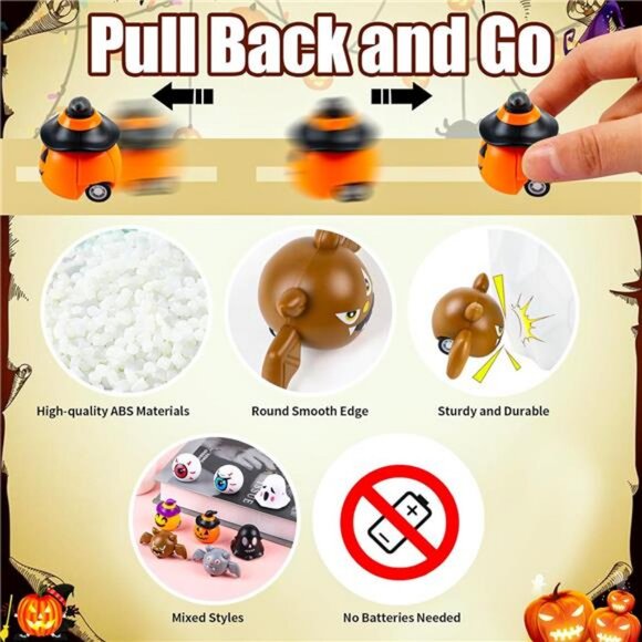 24Pcs Halloween Pull Back Cars,Assorted Mini Friction Powered Vehicle - Picture 3 of 8
